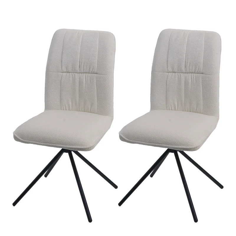 Lot de 2 chaises de salle à manger pivotantes 180° avec retour automatique rembourrage confortable tissu chenille crème et pieds métal 04_0009716