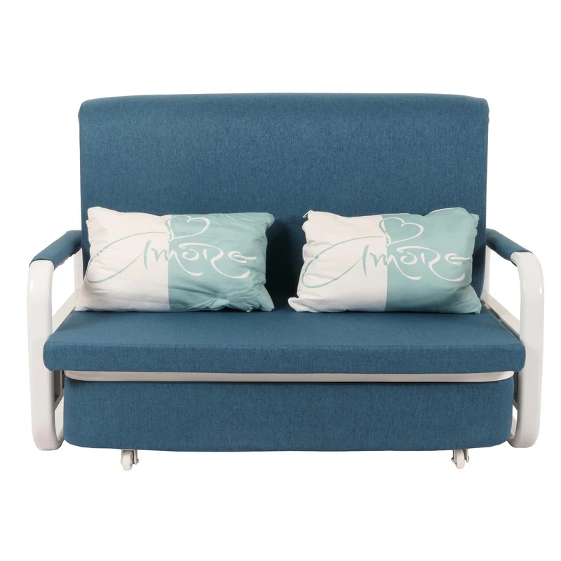 Canapé convertible avec coffre de rangement fonction lit surface 114x182 assise confortable avec accoudoirs et coussins tissu bleu foncé 04_0010097