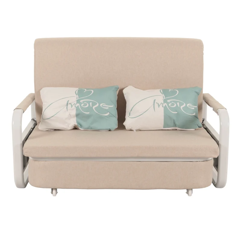 Canapé convertible avec coffre de rangement fonction lit compact accoudoirs coussins confort tissu beige 04_0010104