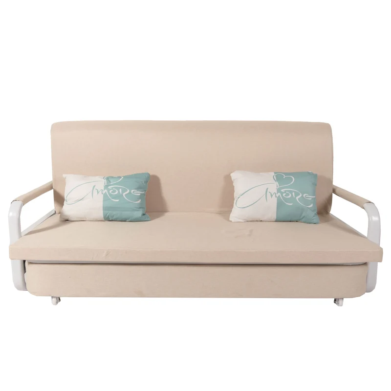 Canapé 71 x 190 x 185 cm convertible avec coffre de rangement grande surface de couchage roulettes accoudoirs coussins confort tissu beige 04_0010112