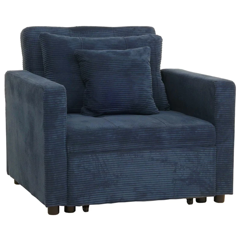 Fauteuil-lit lit d'appoint relaxation dossier réglable surface de couchage 197x100 cm tissu velours côtelé bleu 04_0006251