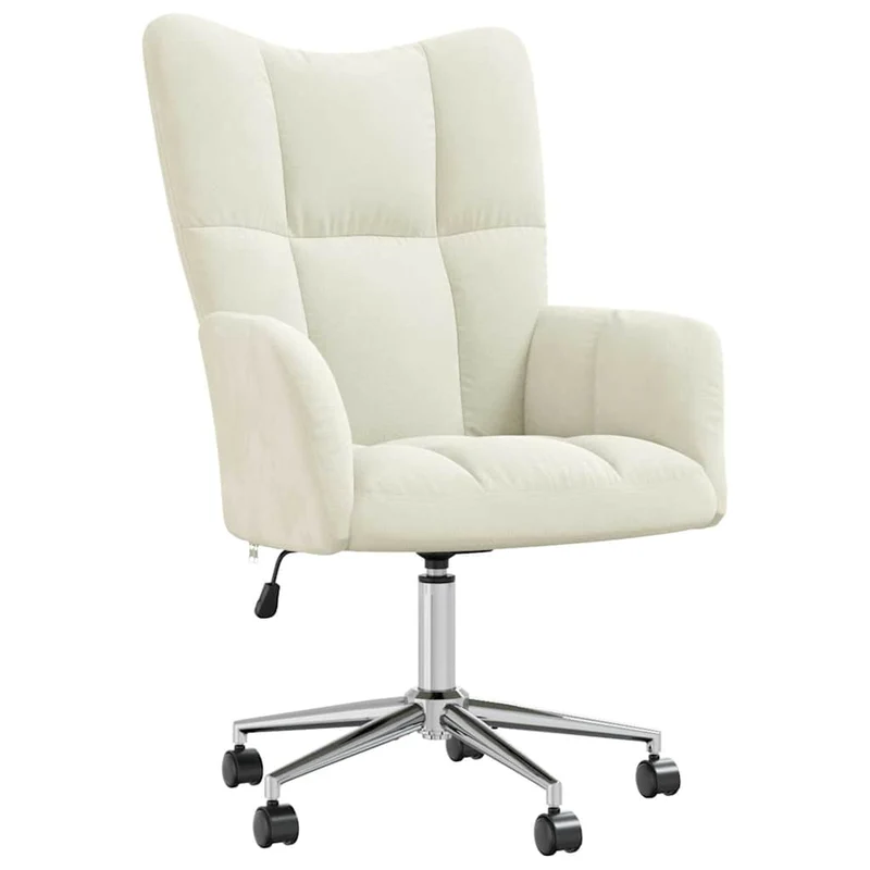 Fauteuil lounge chaise de canapé bureau sur roulettes design moderne en velours crème DEC026636
