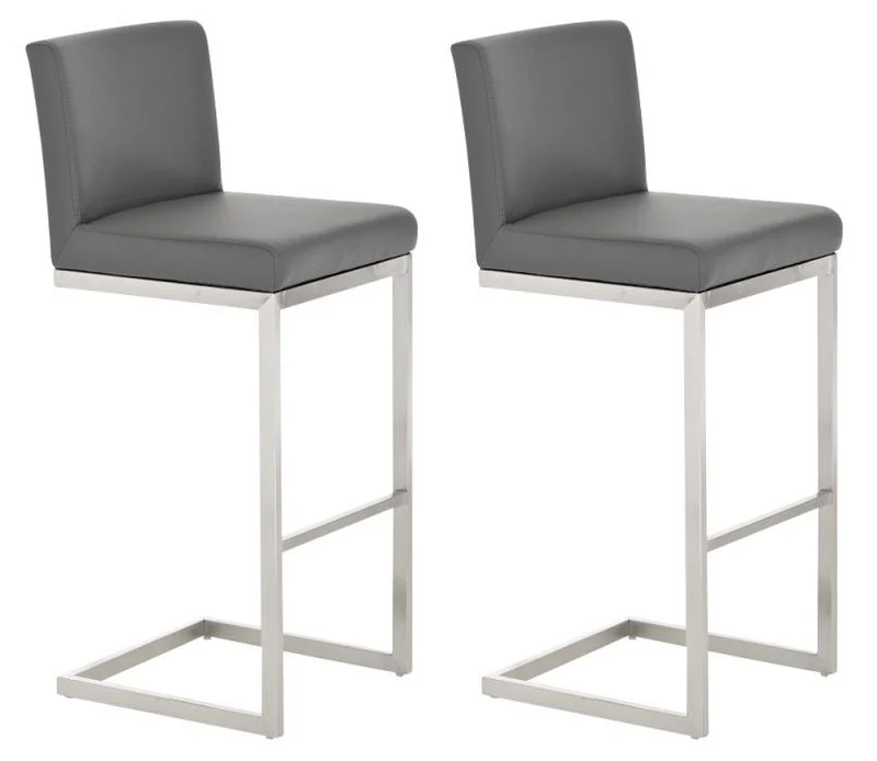Lot de 2 tabourets de bar design moderne support en acier inoxydable assise en PVC gris 10_0004387