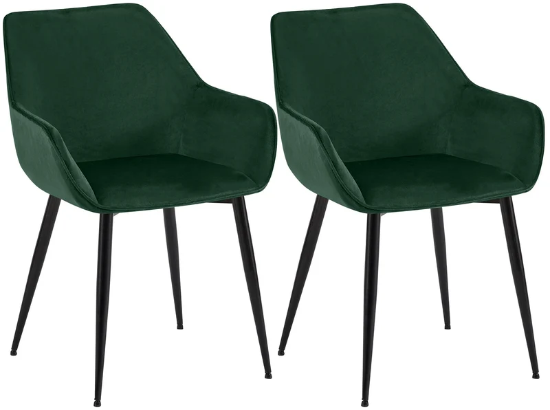 Lot de 2 chaises de salle à manger bureau salle d'attente en velours vert et métal noir 10_0007467