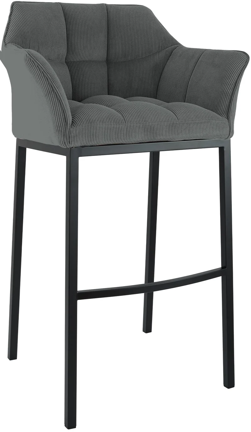 Tabouret de bar x1 assise enveloppante capitonnée en velours côtelé gris avec structure à 4 pieds en métal noir 10_0006123