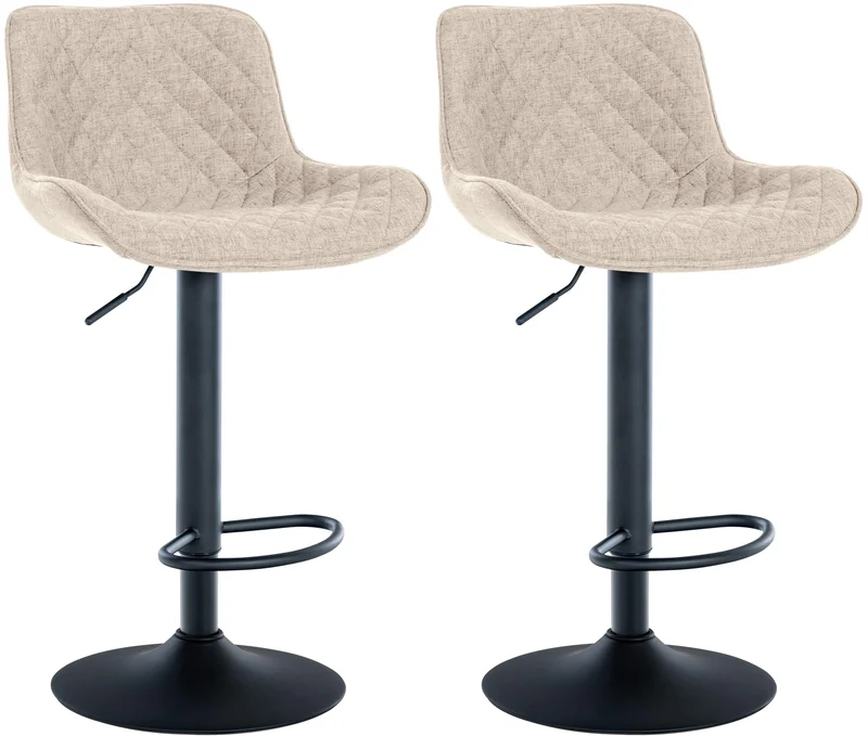 Lot de 2 tabourets de bar réglable et pivotant assise en tissu taupe pieds métal noir TDB10609