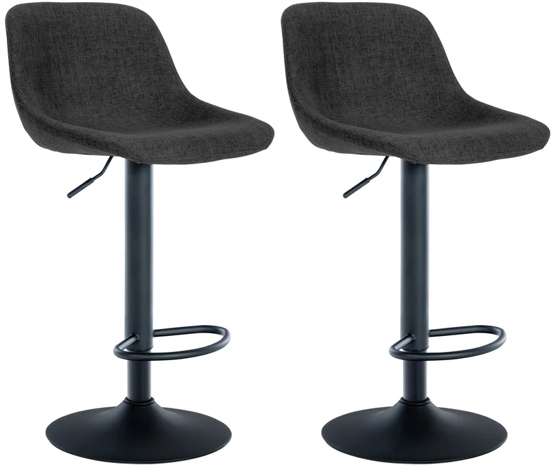 Lot de 2 tabourets de bar rotation à 360°en tissu noir pieds en trompette métal noir 10_0006335