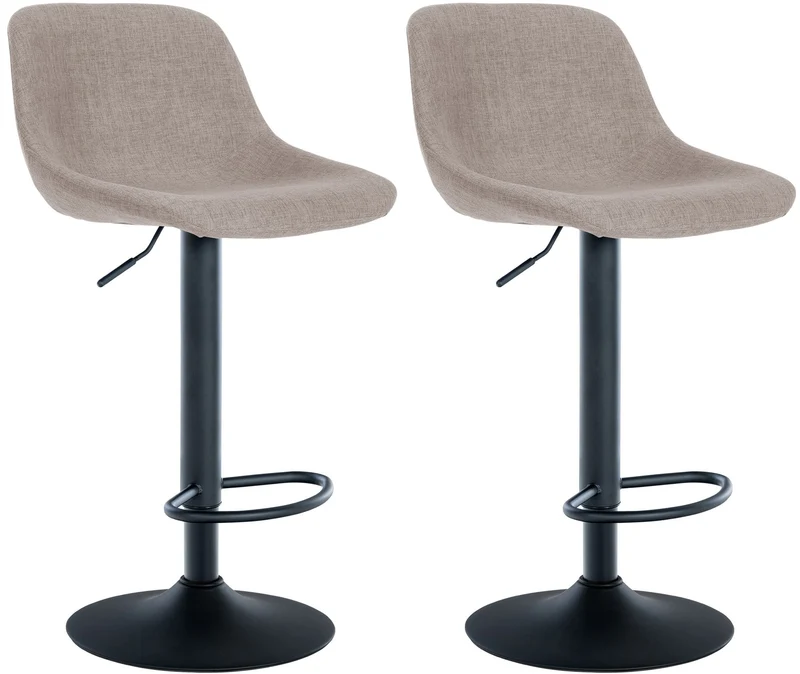 Lot de 2 tabourets de bar rotation à 360°en tissu taupe pieds en trompette métal noir 10_0006449