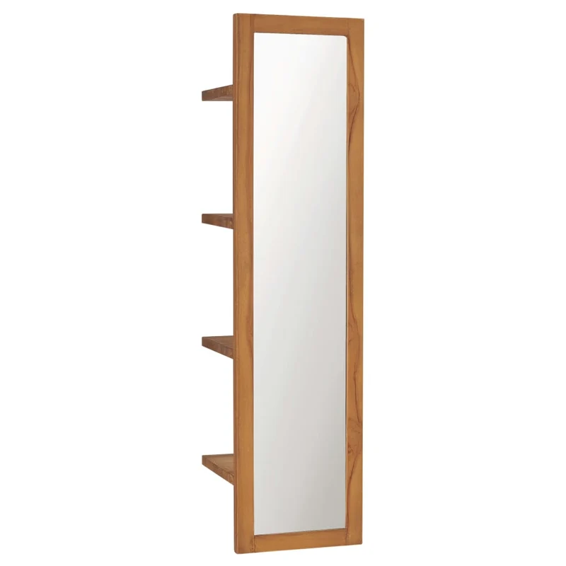 Miroir mural avec étagères 30x30x120 cm Bois de teck massif DEC022830
