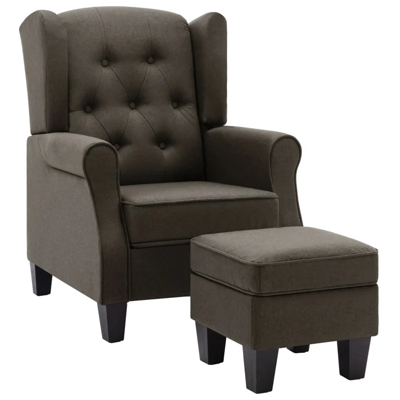 Fauteuil lounge design moderne avec repose-pieds taupe en tissu taupe DEC026845