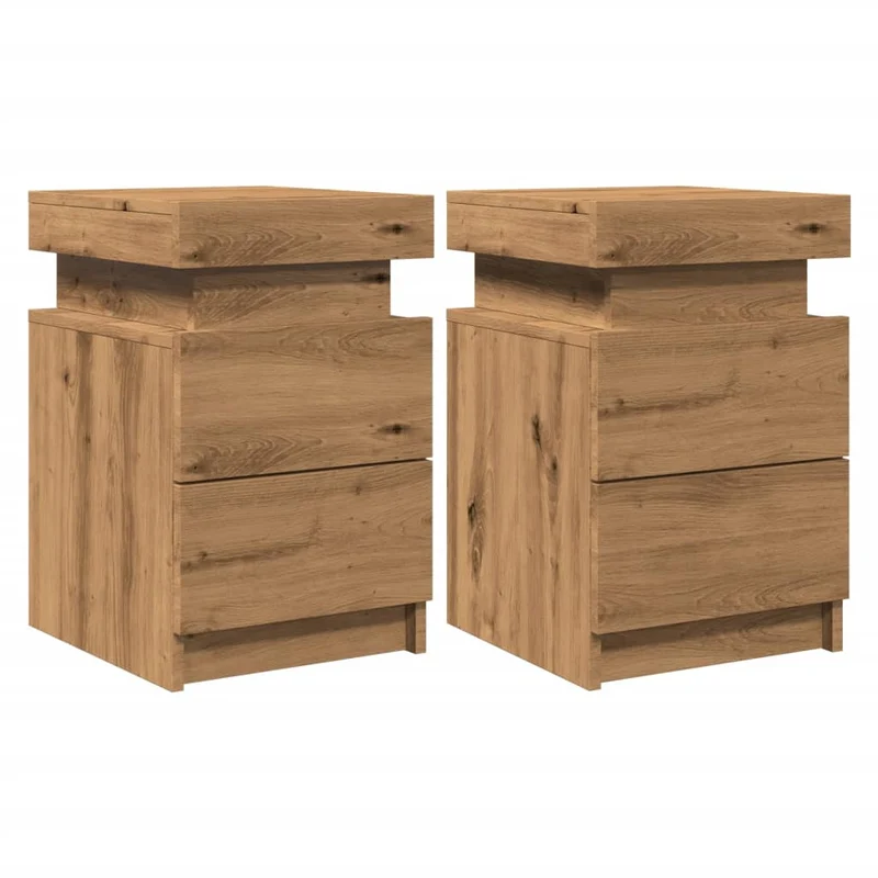 Lot de 2 tables de chevet avec LED et tiroirs 35 x 39 x 55 cm en bois ingénierie marron DEC035929