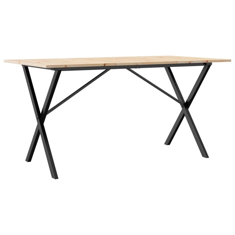 Table de salle à manger design industriel cadre en X 160 x 80 x 75 cm bois de pin massif et acier DEC036804