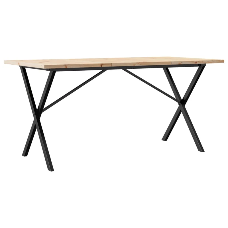 Table de salle à manger design industriel cadre en X 160 x 80 x 75,5 cm bois pin massif et acier DEC036805