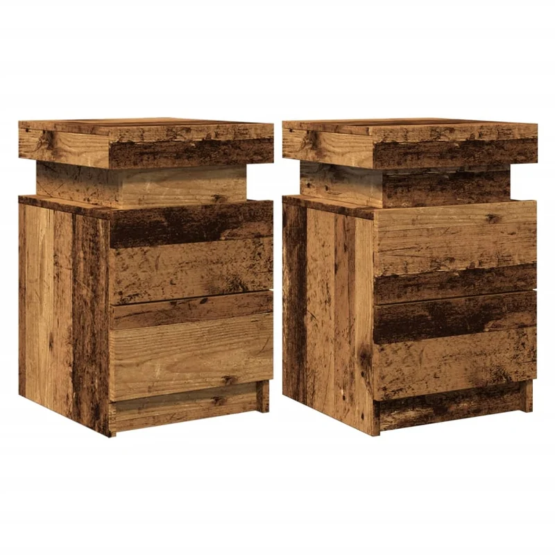 Lot de 2 tables de chevet avec LED deux tiroirs en bois d'ingénierie marron vieilli DEC035930