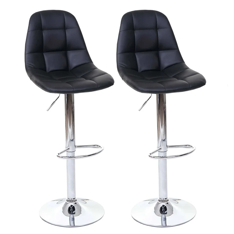 2x tabourets de bar comptoir chaise haute en synthétique noir base et cadre en acier chromé 04_0000107