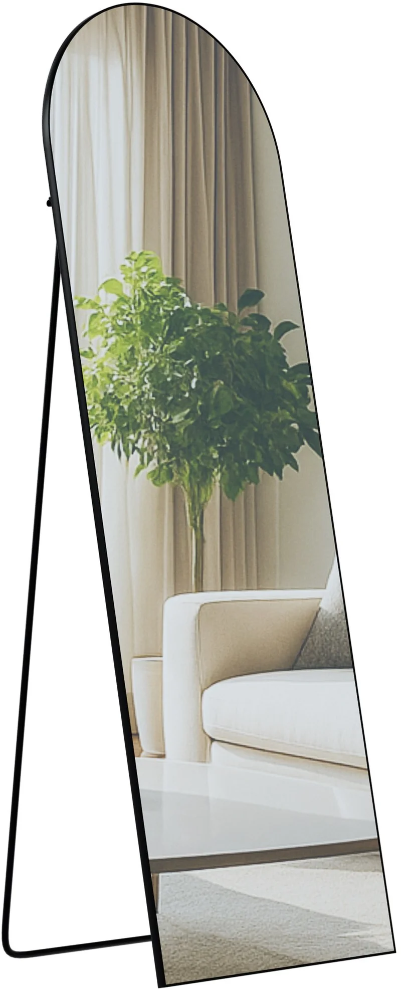 Miroir sur pied ou mural 150 × 50 cm cadre fin design élégant cadre métal noir brillant 10_0008401