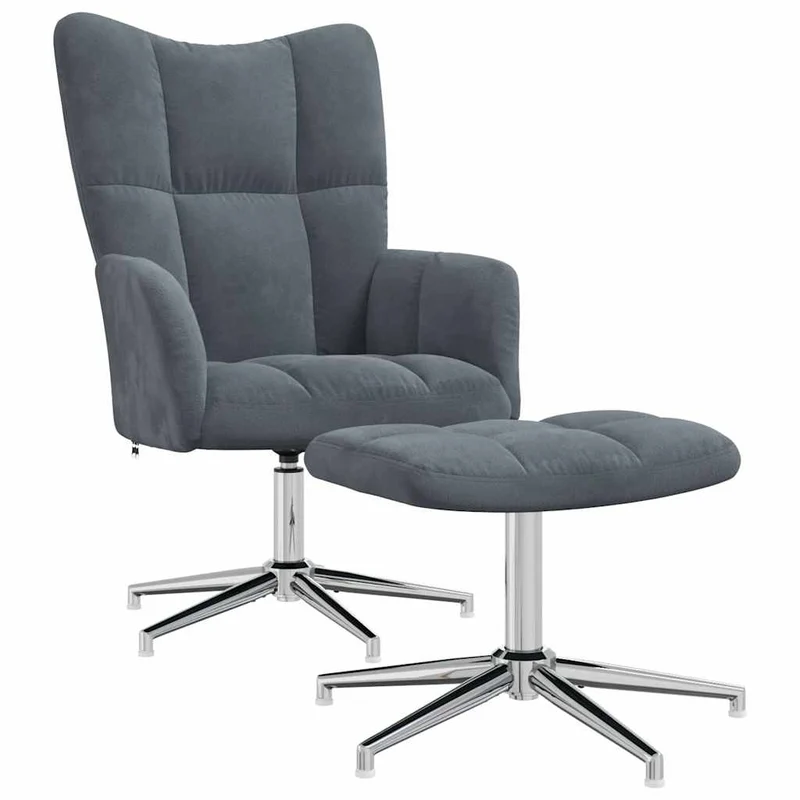 Fauteuil lounge chaise de canapé design moderne avec repose-pied en velours gris foncé DEC026593