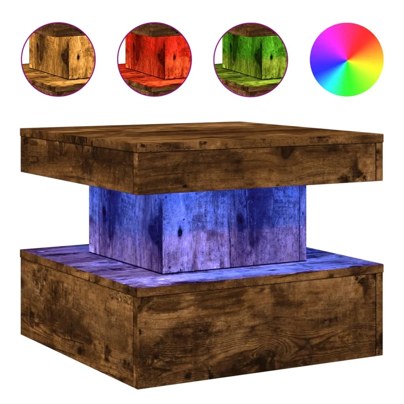 Table basse de salon design moderne avec lumières LED 50 x 50 x 40 cm bois d'ingénierie marron DEC037617
