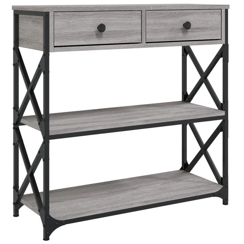 Meuble console d'entrée moderne table d'appoint avec tiroirs et étagères 75 x 28 x 75 cm bois d'ingénierie gris et métal DEC032237
