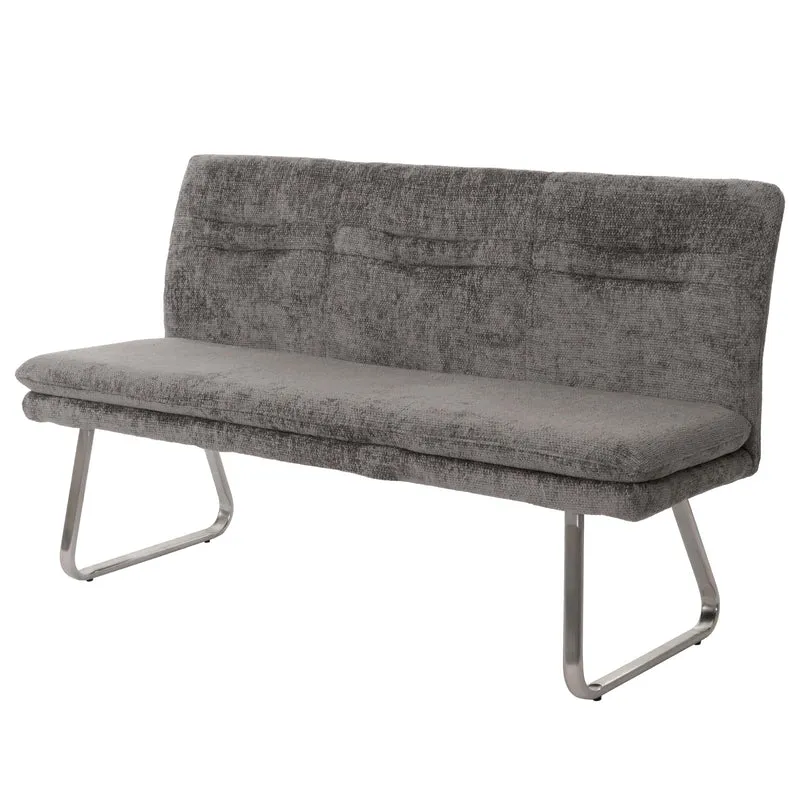 Banc de salle à manger banquette rembourré avec dossier en tissu gris foncé chenille et acier inoxydable longueur 160 cm 04_0005844