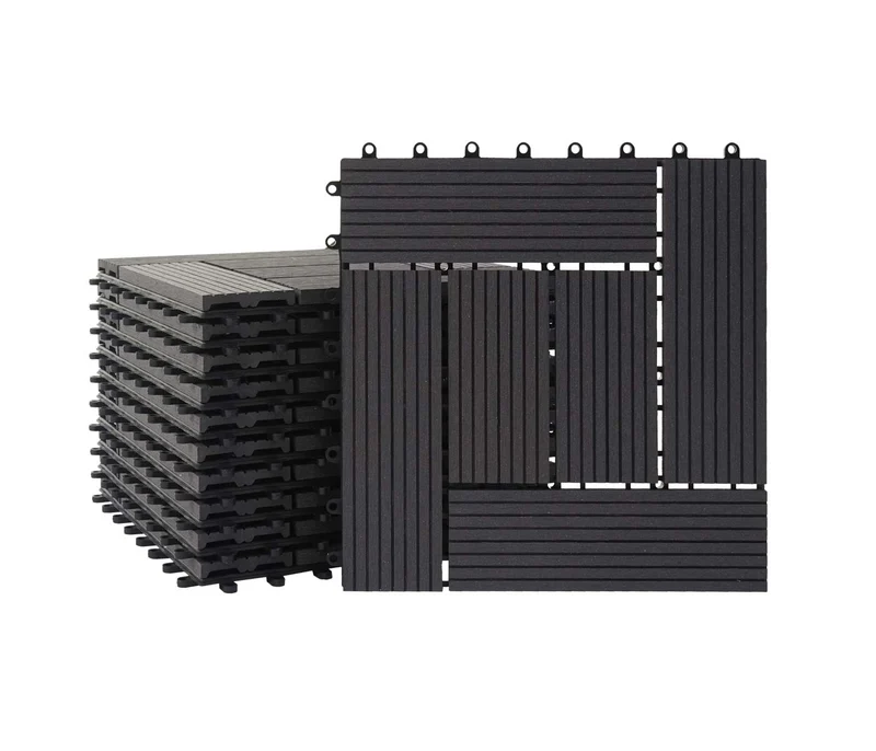 Carrelage de sol WPC balcon terrasse aspect bois 11 pièces 30x30cm 1m² décalage en teck anthracite 04_0005441