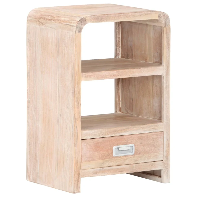 Table de chevet avec 2 étagères et tiroir 40 x 30 x 60 cm bois d'acacia avec finition blanche DEC032952