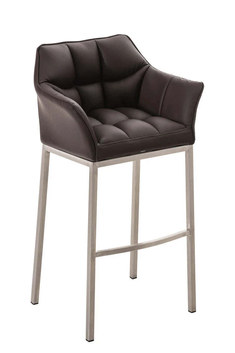 Tabouret de bar x1 assise enveloppante capitonnée en PVC marron avec structure à 4 pieds en acier inoxydable 10_0006504