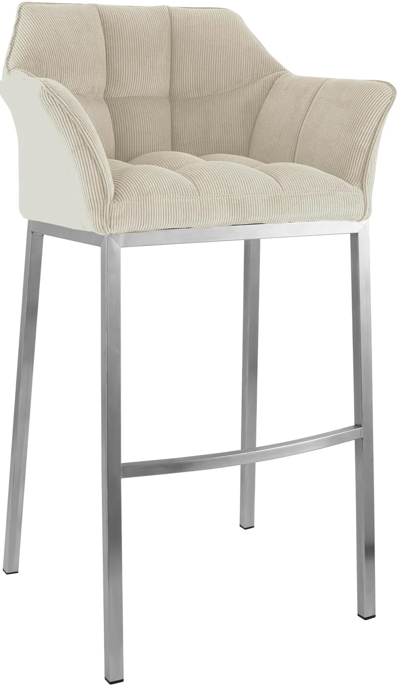 Tabouret de bar x1 assise enveloppante capitonnée en velours côtelé crème avec structure à 4 pieds en acier inoxydable 10_0006220
