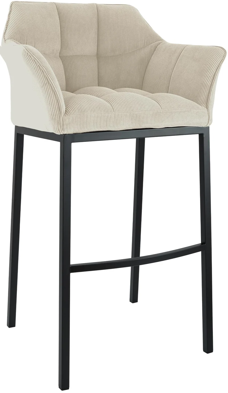 Tabouret de bar x1 assise enveloppante capitonnée en velours côtelé crème avec structure à 4 pieds en métal noir 10_0005893