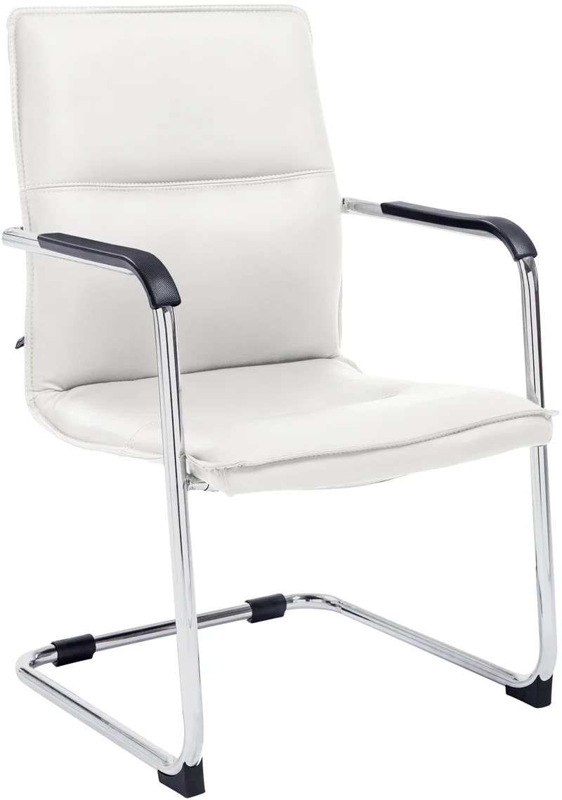 Chaise de bureau sans roulettes fauteuil visiteur avec accoudoirs en PVC blanc et métal 10_0001924