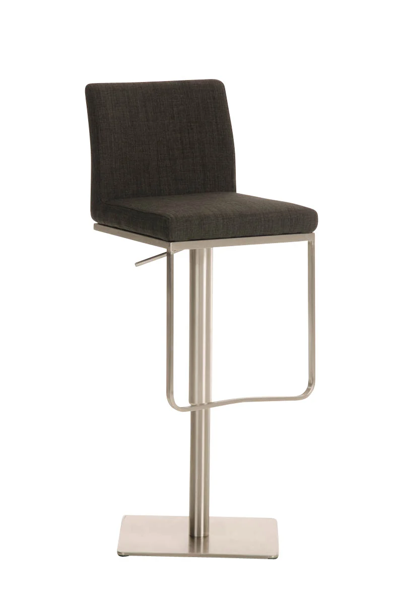 Tabouret de bar x1 avec repose-pieds plaque de base carrée en acier inoxydable assise en tissu gris foncé 10_0005315