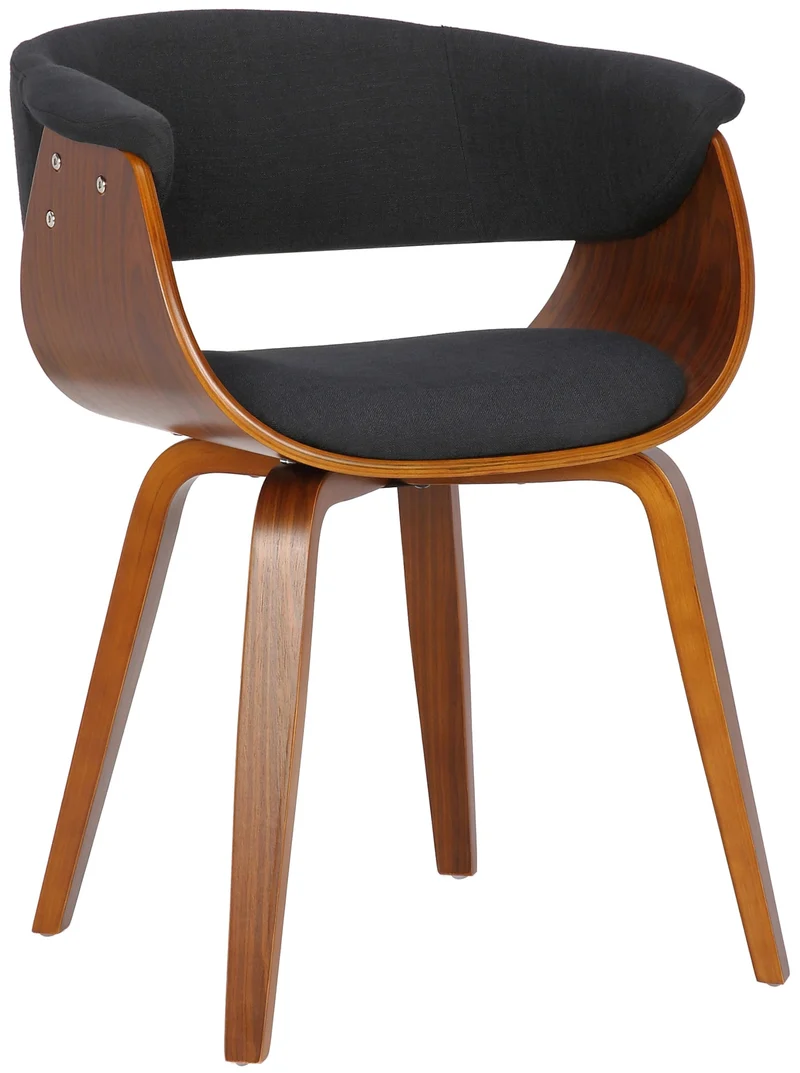 Chaise de bureau salle à manger style scandinave avec revêtement en tissu noir cadre en bois couleur noyer 10_0002196