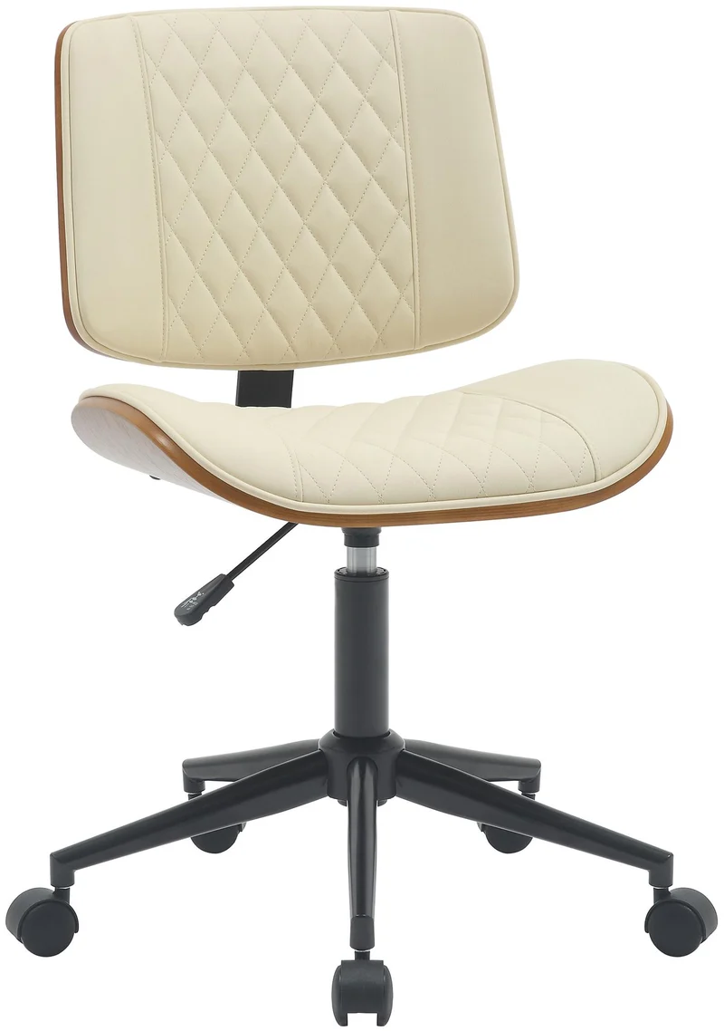 Fauteuil de bureau ergonomique réglable – Dossier matelassé à losanges PVC crème bois noyer 10_0007088