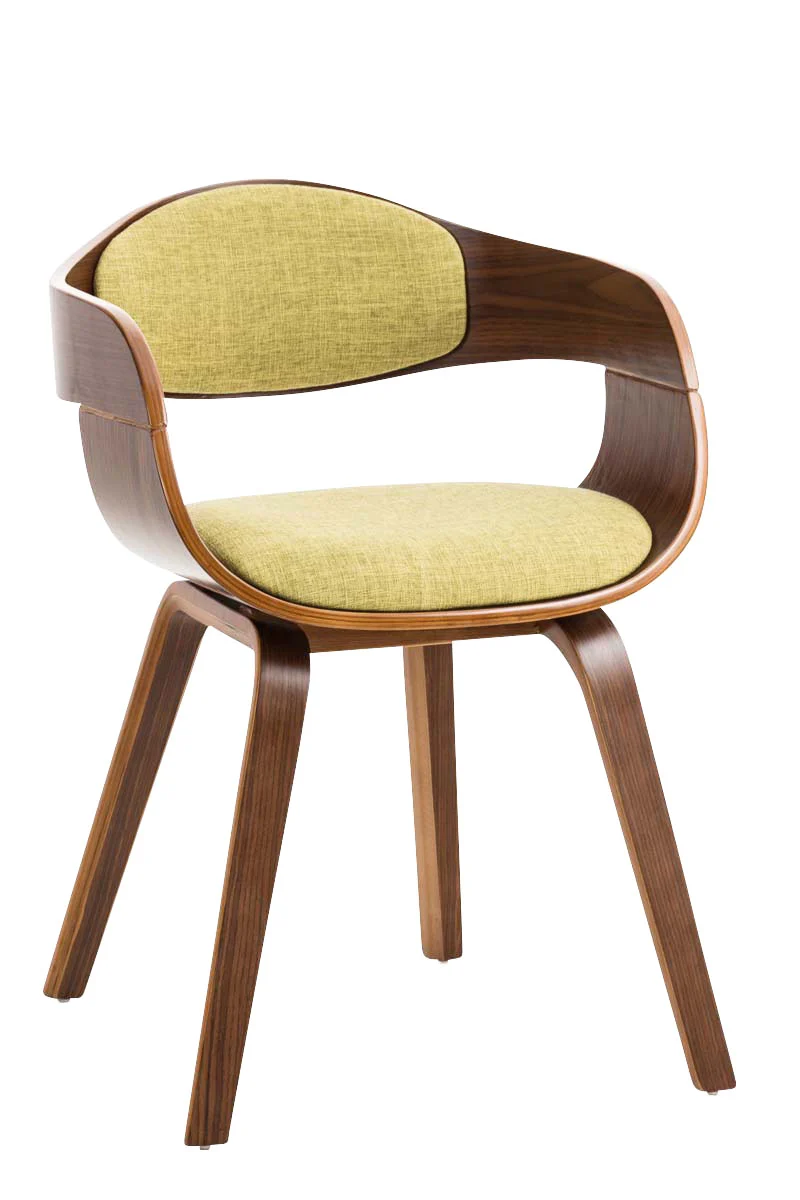 Chaise de bureau sans roulettes visiteur en tissu et bois design retro et confort maximal noyer vert clair BUR10549