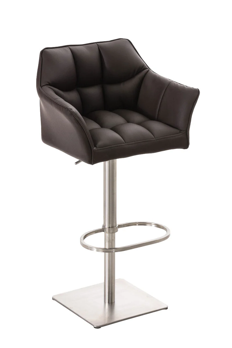 Tabouret de bar x1 réglable en similicuir marron assise enveloppante capitonnée avec base carrée en acier inoxydable 10_0006502