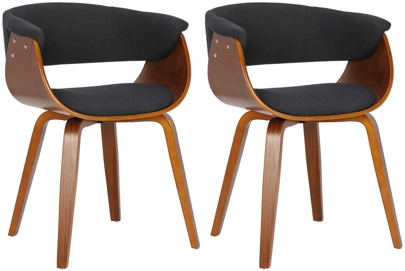 Lot de 2 chaises de la salle à manger design retro en structure en bois et assise en tissu noir 10_0001690