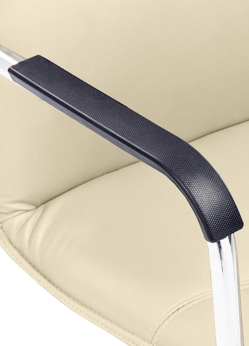 Chaise de bureau fauteuil visiteur avec accoudoirs en PVC crème et métal aspect chromé 10_0007705