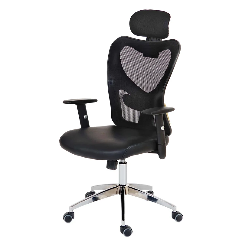 Fauteuil chaise de bureau sur roulettes pivotante appui-tête réglable synthétique noir 04_0001899