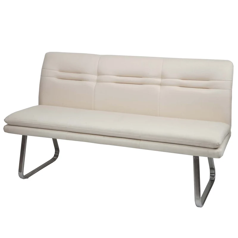 Banc de salle à manger banquette rembourrée avec dossier en tissu crème en acier inoxydable longueur 160 cm 04_0005849