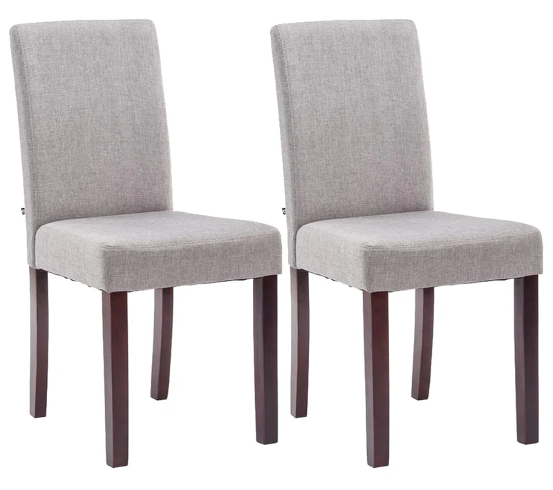 Lot de 2 chaises de salle à manger design moderne en tissu gris clair et pieds en bois marron foncé 10_0001555
