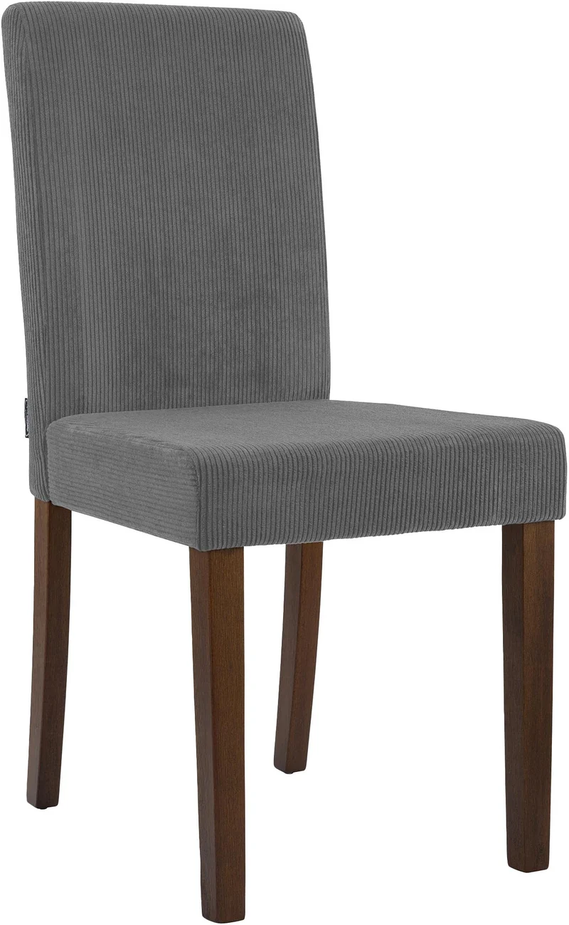 Chaise de salle à manger contemporaine x1 dossier haut en velours côtelé gris et pieds en bois foncé 10_0007247