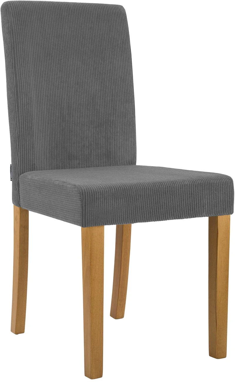 Chaise de salle à manger contemporaine x1 dossier haut en velours côtelé gris et pieds en bois clair 10_0007242