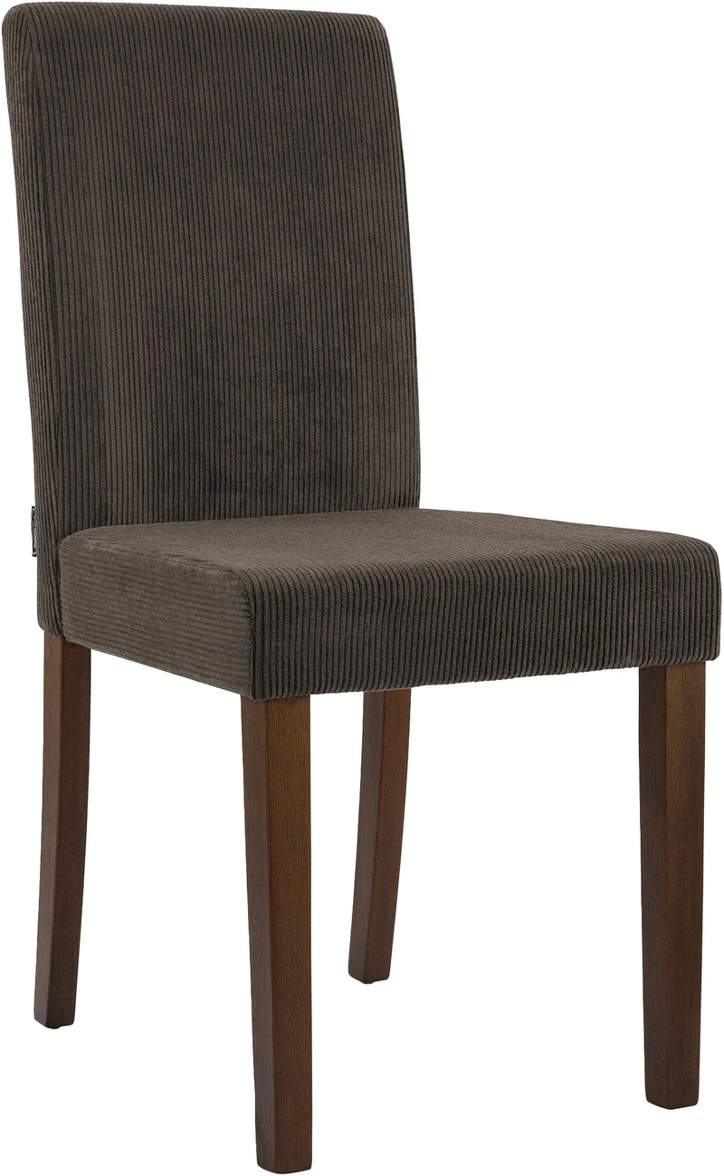 Chaise de salle à manger contemporaine x1 dossier haut en velours côtelé marron et pieds en bois foncé 10_0007518