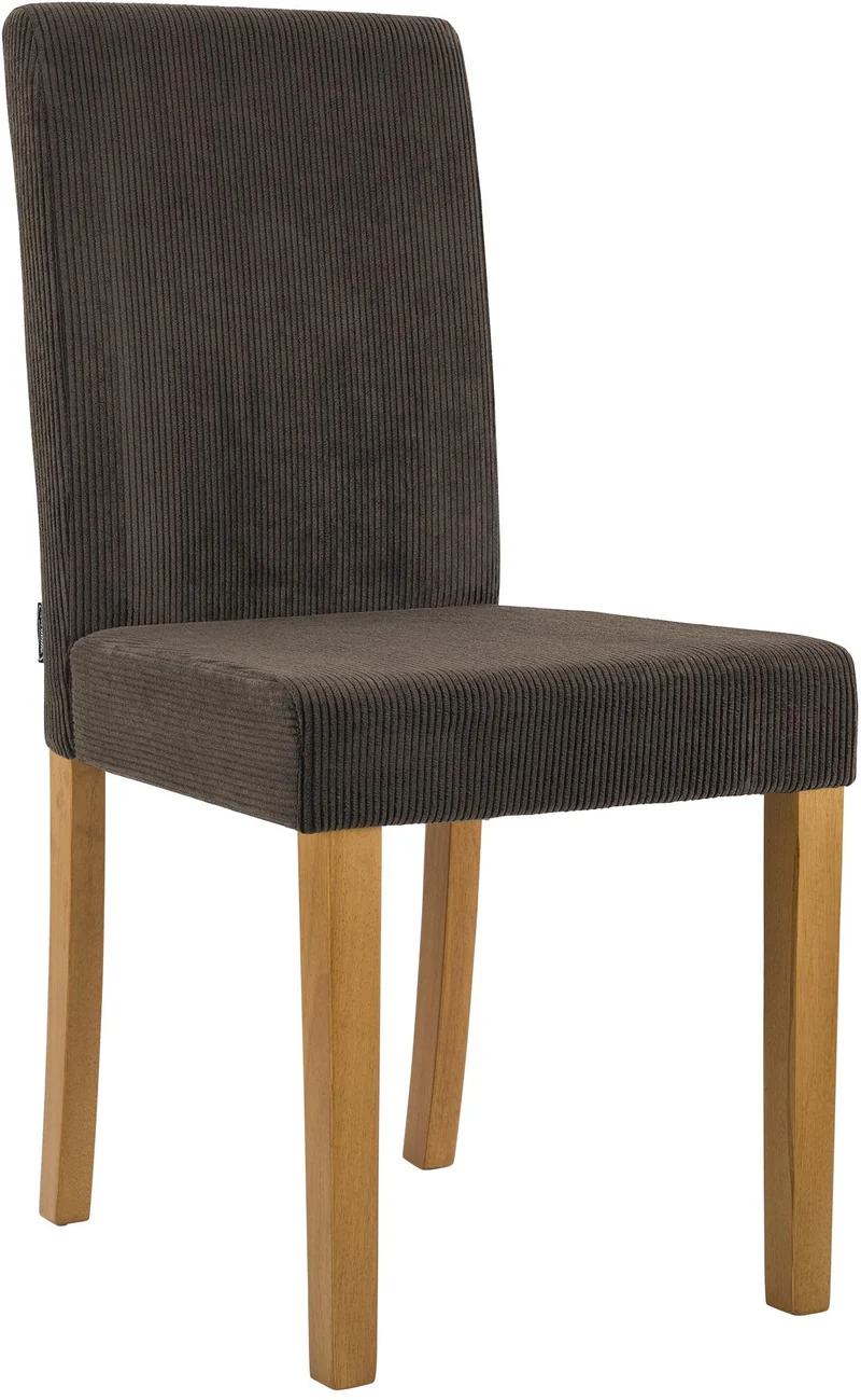 Chaise de salle à manger contemporaine x1 dossier haut en velours côtelé marron et pieds en bois clair 10_0007517