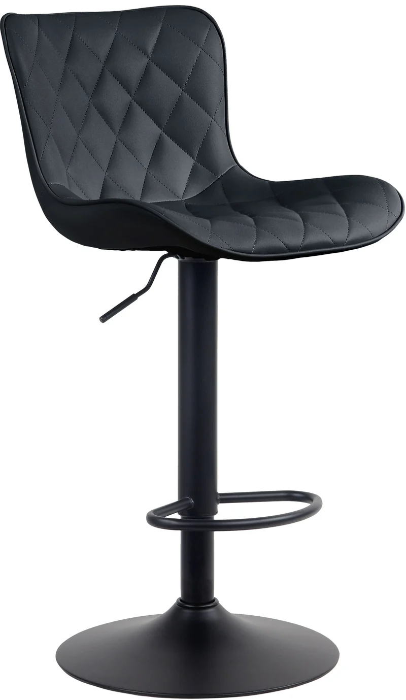 Tabouret de bar x1 coutures décoratives pied trompette hauteur réglable en métal noir assise en PVC noir 10_0004855