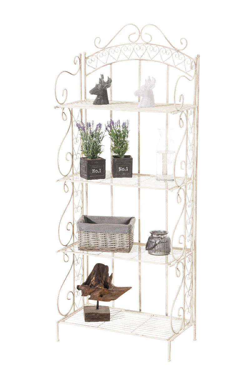 Etagère de rangement design rustique piable 153x61 cm en métal crème vieilli 10_0003719