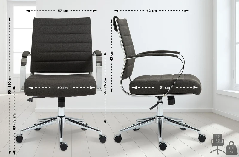 Chaise de bureau sur roulettes design ergonomique en tissu gris foncé et métal chromé 10_0007045