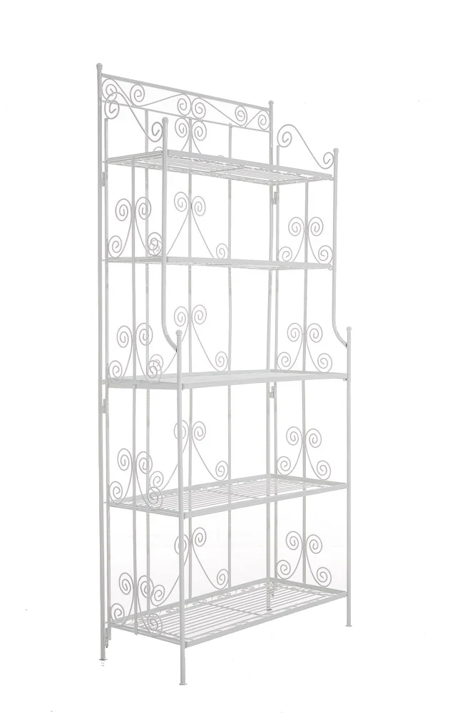Etagère sur pieds avec 5 niveaux rangement balcon terrasse salon pliable en métal blanc 10_0003968