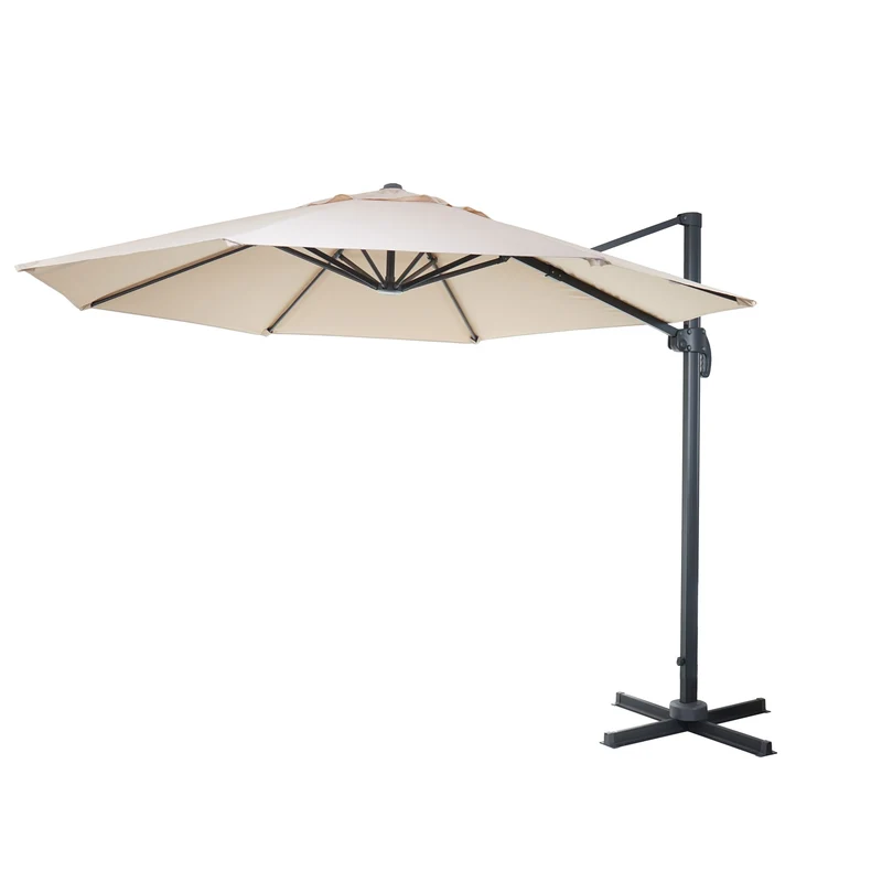Parasol déporté rond Ø 400 cm inclinable 5 positions avec manivelle aluminium et polyester couleur crème 04_0011227