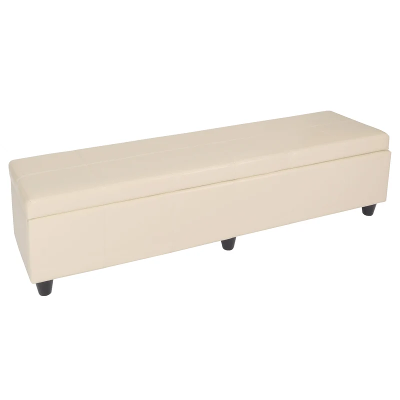 Banc coffre 180 cm avec rangement assise rembourrée cuir et simili cuir crème 04_0011532